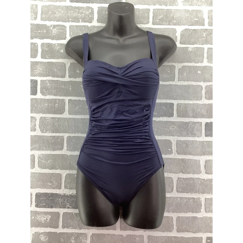 Bond-Eye Australia Ruched One Piece Swimsuit‎ Navy Blue Multi Fit Cup US 8